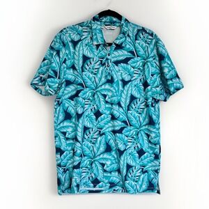 Kenny Flowers The Lei Up Polo Shirt Mens Medium Leaf Print Performance Golf